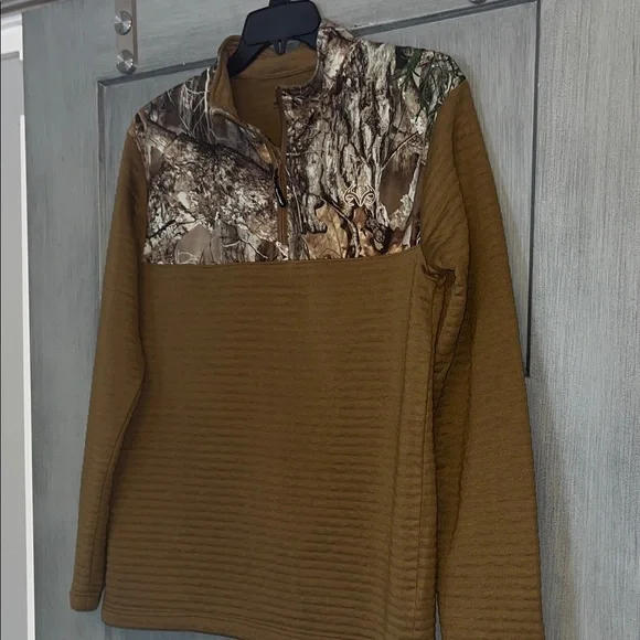 Men’s Realtree Camouflage and Brown Soft Quarter Zip Soft Warm Shirt size Large - Picture 3 of 8